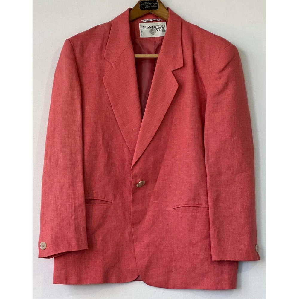 International Scene Blazer Vintage Linen Blend Women 5/6 Coral Pink Excellent